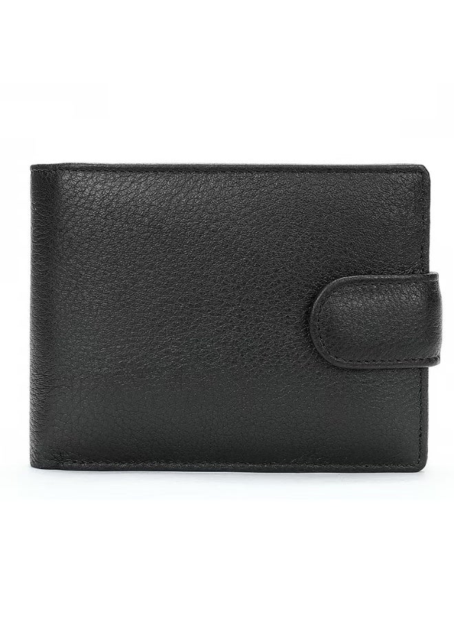 Yoze Black Genuine Cowhide Leather Bifold Wallet with RFID Blocking,pebble grain leather wallet,RFID blocking wallet,European style wallet,leather grain texture wallet, - Image 1